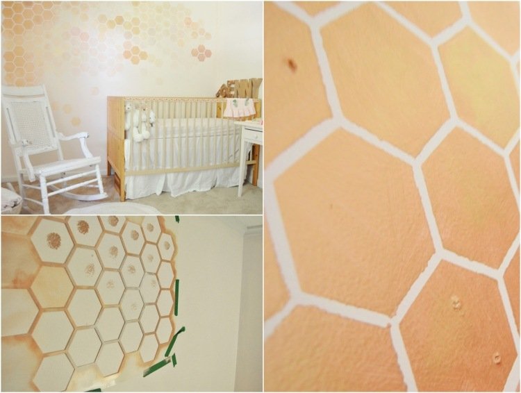 افكار جدارية على شكل قرص العسل برتقالي-أومبير-تأثير-غرفة الاطفال-بنات