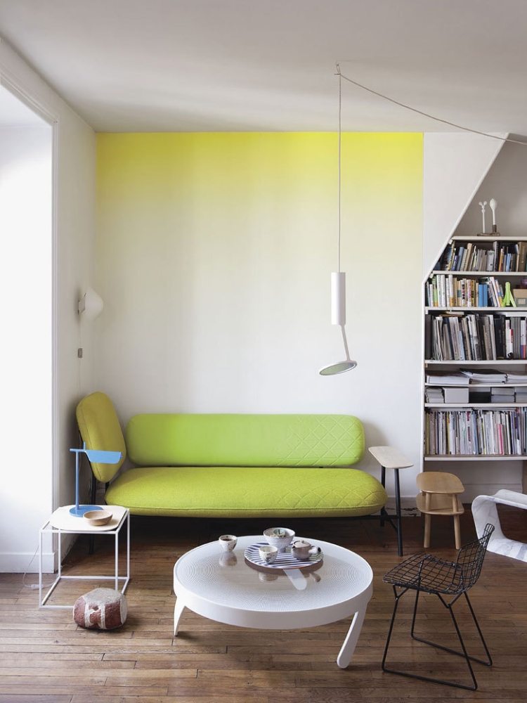 افكار جدارية-اومبير-تأثير-اصفر-ابيض-غرفة جلوس