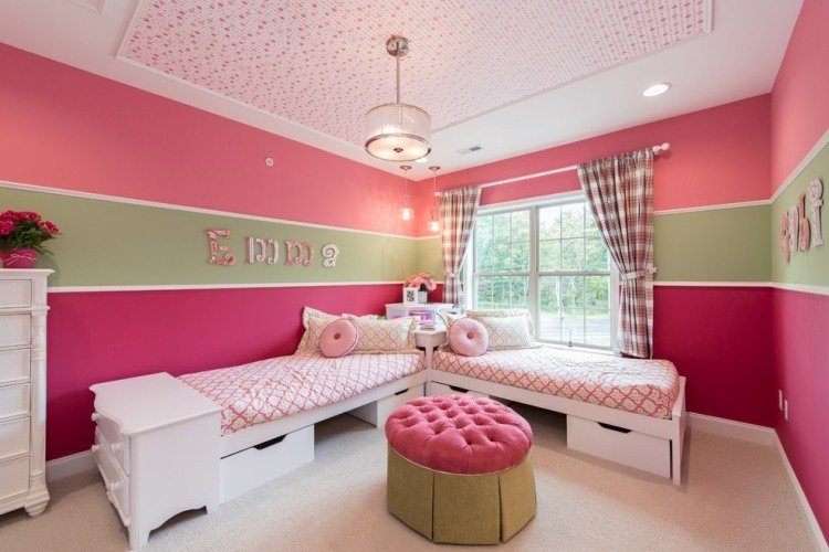 الرسم على الحائط - غرفة الأطفال - غرفة الأطفال - الوردي - غرفة البنات