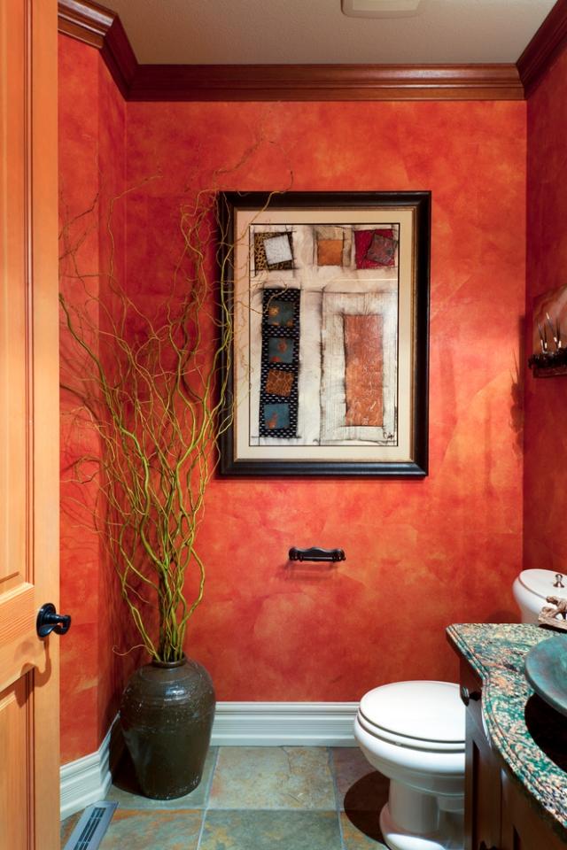 طلاء-تقنيات-ألوان-تأثيرات-حائط-حمام-برتقالي