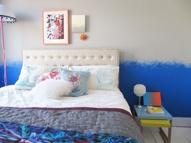 طلاء-تقنيات-آثار-أومبير-أبيض-أزرق-غرفة نوم-جدار