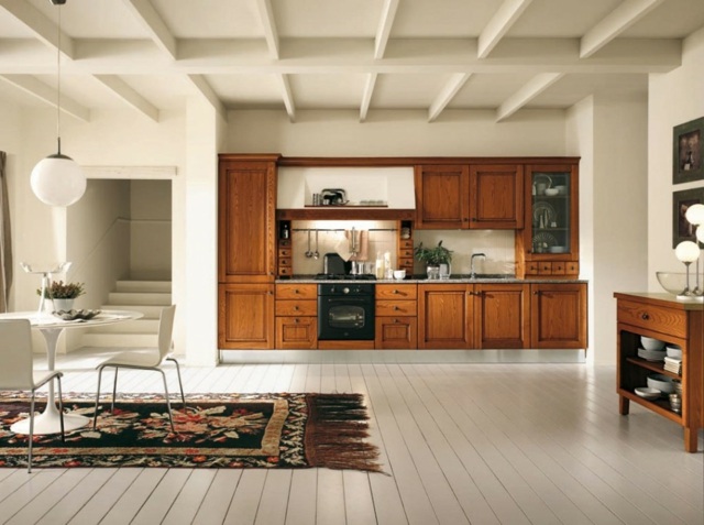 أفكار تصميم مطبخ منزل ريفي من خشب البلوط الطبيعي