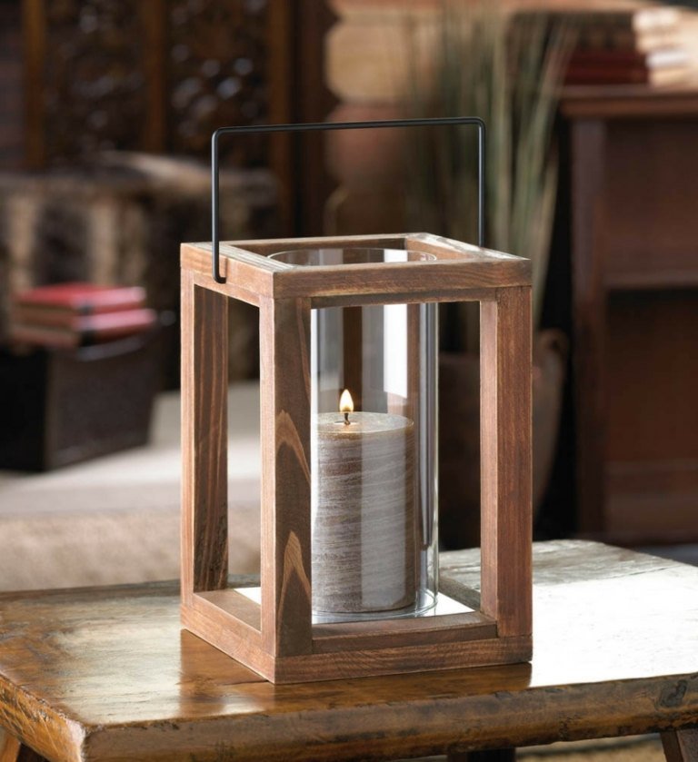 أفكار للأضواء الخارجية تصميم فانوس إطار خشبي مقبض طاولة جانبية ديكو