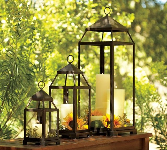 أفكار إضاءة الحدائق ديكور فوانيس الشموع المعدنية عباد الشمس