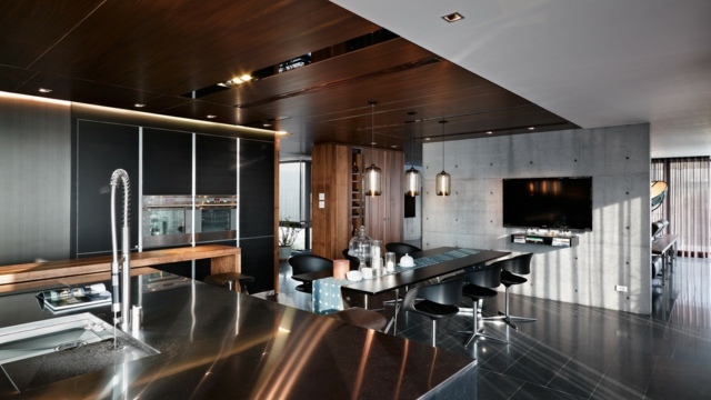 كسوة سقف - حائط - مصنوع من الخرسانة - كمقسم للغرفة - جرانيت - سطح عمل للمطبخ