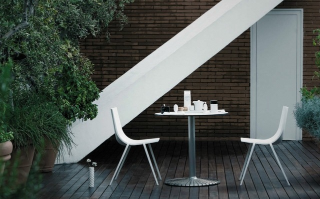 أفكار تصميم طاولة حديقة لوحة معدنية مستديرة بيضاء