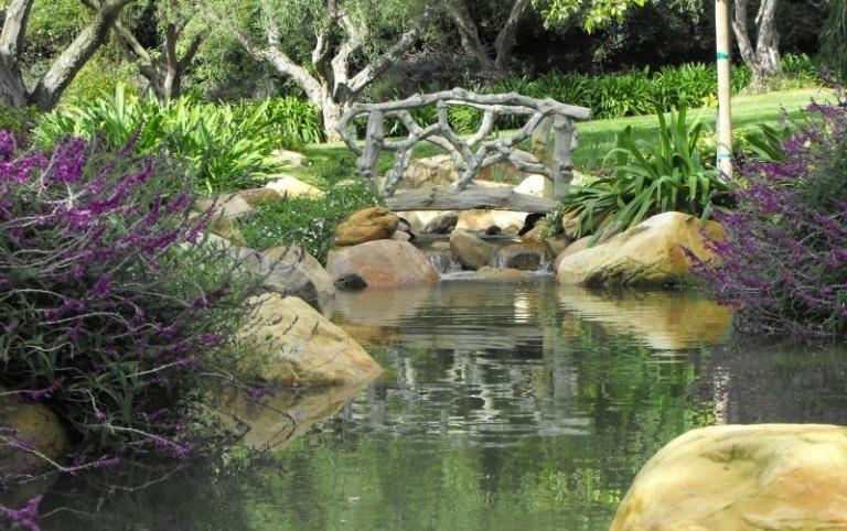 العاب مائية - حديقة - مائية - حديقة - تصميم - جسر خشبي - حجر