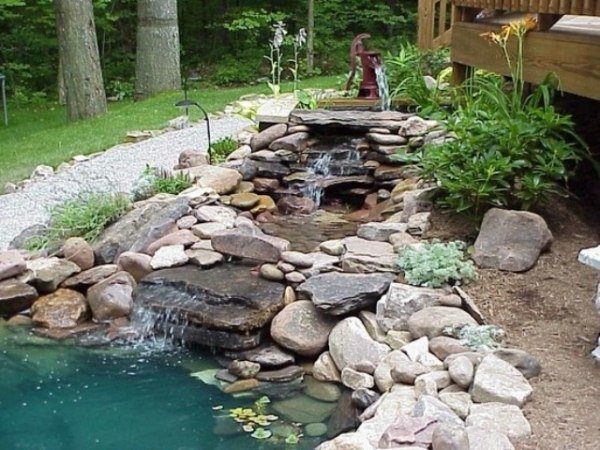 أفكار حديقة تصميم بركة المياه مع الصخور الملساء