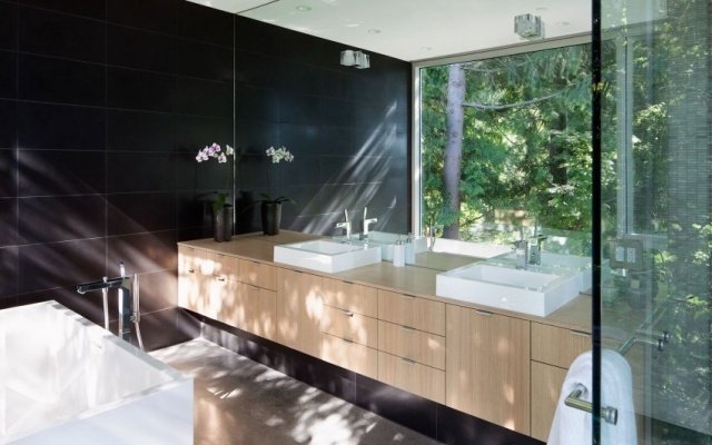 نصائح لاختيار حوض الاستحمام مجموعة أثاث خشبي مربع الجدار الأسود