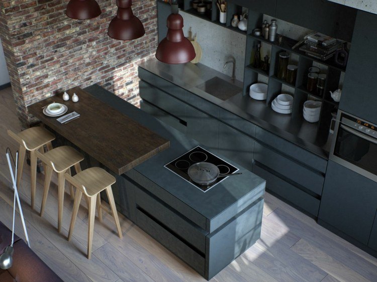 تصميم شقة على الطراز الصناعي خشب البتولا كرسي مطبخ رمادي