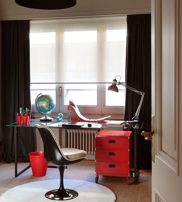 أفكار للدراسة في المنزل لهجات حمراء مصمم كرسي زجاج سطح مكتب