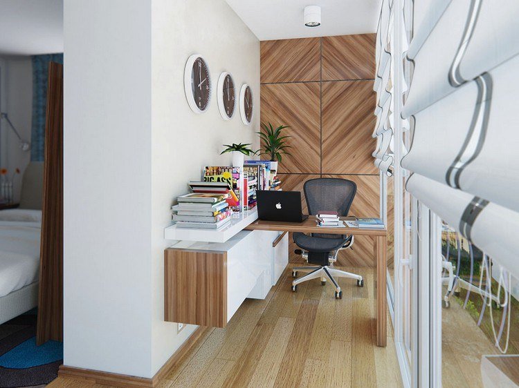 مساحة العمل الصغيرة تصميم الخشب لوحات الحائط مكتب أرفف الكتب