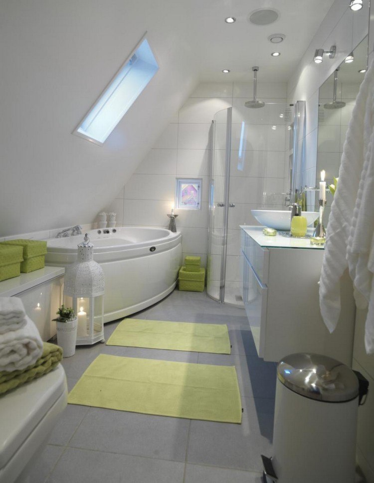 حمام صغير - سطح مائل - حوض استحمام - دش - زاوية دخول - نقاط راحة - لمسات خضراء