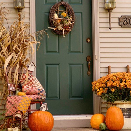 الخريف بطانية مدخل البيت القرع الديكور الباب
