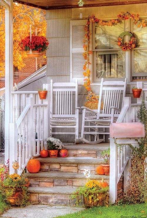 الخريف مدخل البيت ديكو اليقطين زهرة مصباح البرتقالي