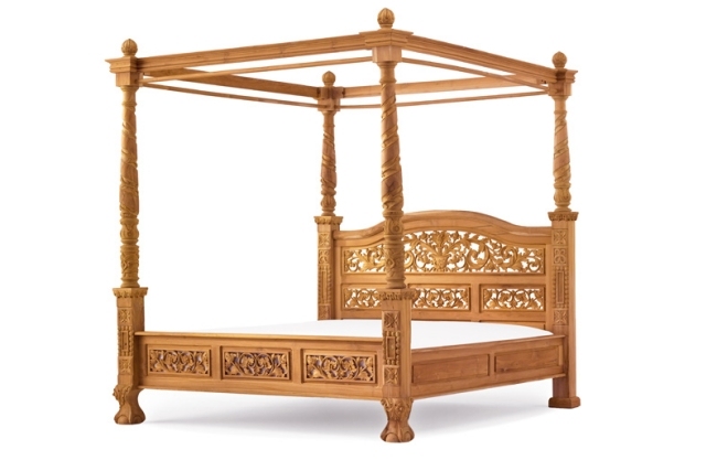 سرير المظلة خشب الساج الحلي المنحوتة باليد الإبداع الفريد
