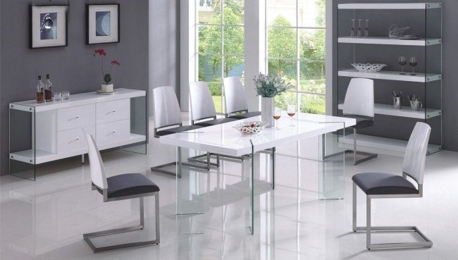 غرفة طعام قابلة للتمديد طاولة طعام - أرجل زجاجية - أفكار تصميم مائلة