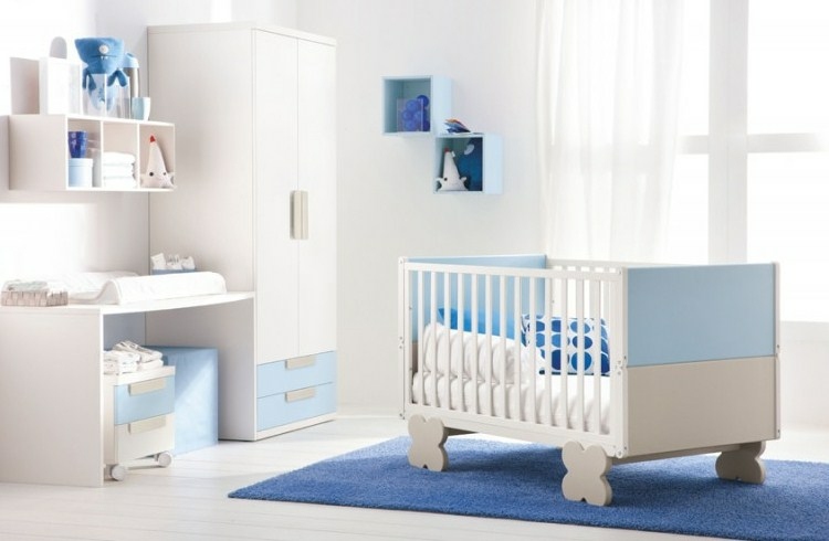 سرير اطفال - ازرق - ابيض - افكار حديثة