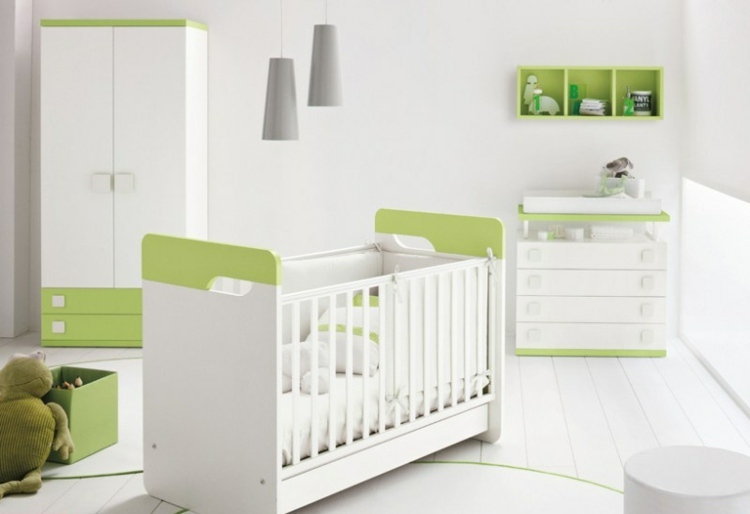 سرير اطفال - مصد - ابيض - اخضر - غرفة اطفال