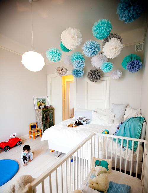 أفكار لغرفة الطفل بطانية الكريات الفيروز والأزرق والأبيض