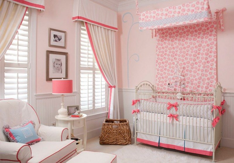 غرف اطفال - افكار - بنات - سرير - وردى - مظلة
