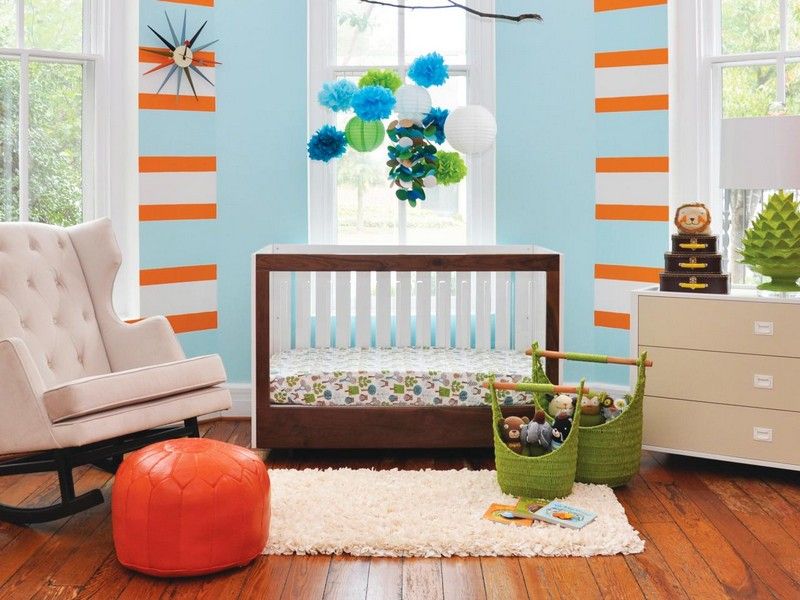 غرف اطفال - افكار - بنات - برتقالي - ازرق - سرير اطفال حديث