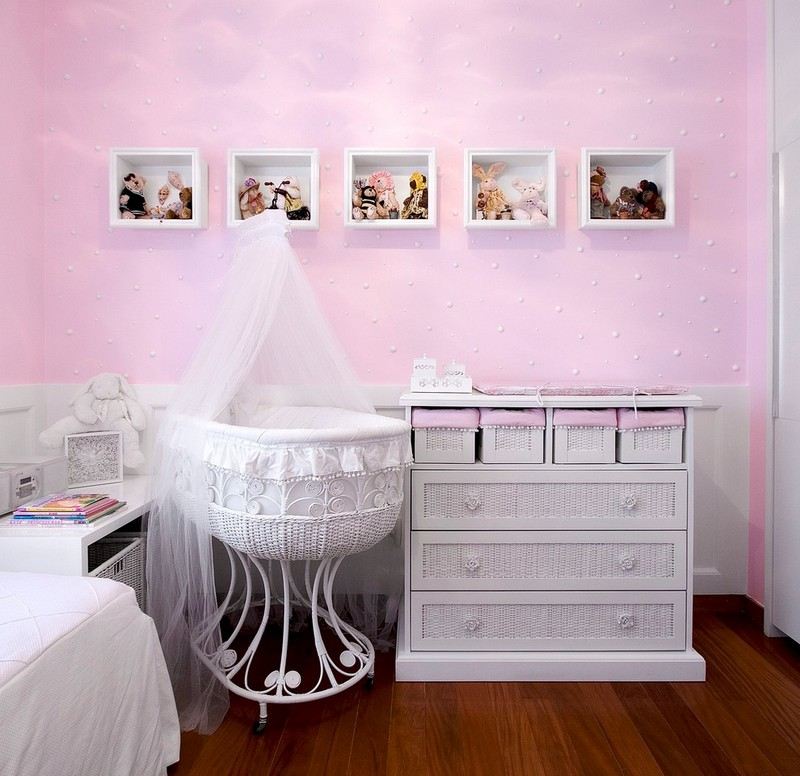 ديكورات غرف اطفال - افكار - وردى - لون الحائط - سرير - مظلة
