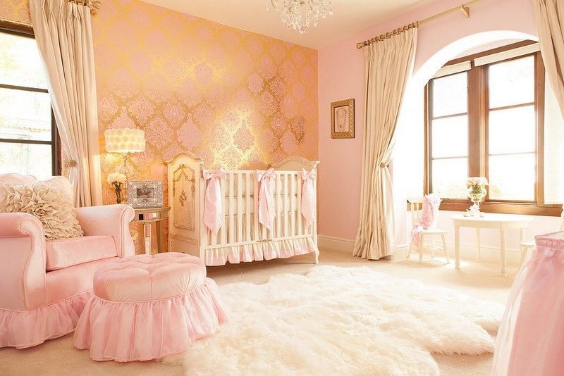 غرفة الطفل بإعداد أفكار فتاة وردية عتيقة