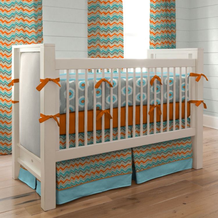 أفكار لتزيين غرفة الطفل بنمط أزرق برتقالي ملون ورمادي