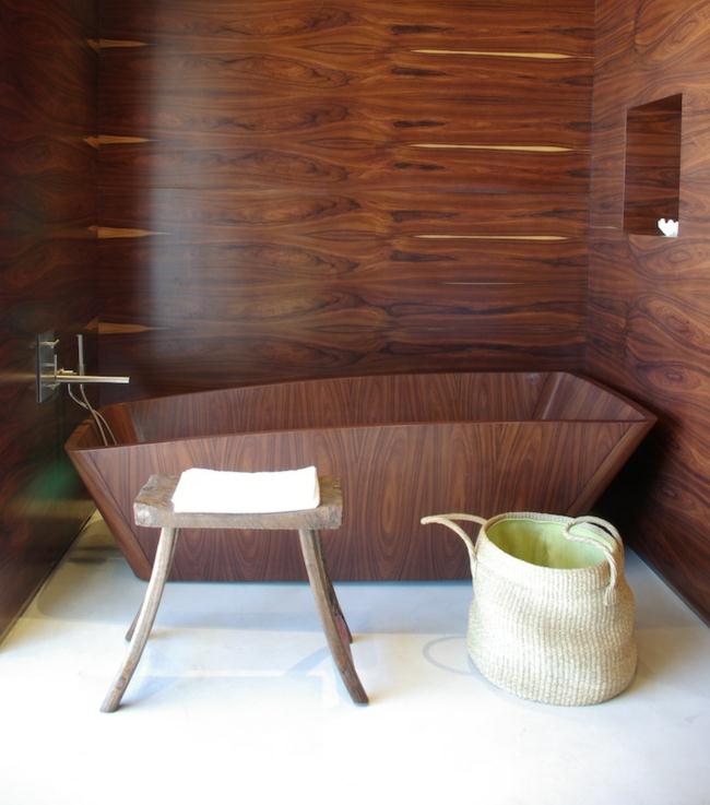 جدار الحمام تصميم الخشب حوض الاستحمام