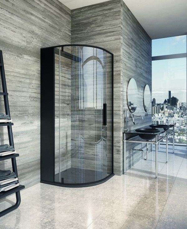 أفكار الحمام الحديثة تصميم الحمام الزجاج دش جدار الحجر الأسود