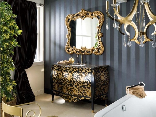إطار مرآة لأثاث الحمام بلاتون ذهبي أسود كلاسيكي