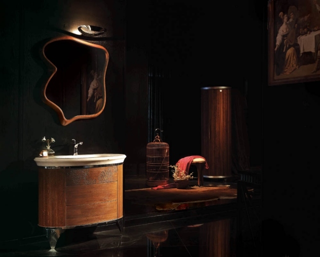 مجموعة أثاث الحمام - مصنوعة من الخشب الصلب - مرآة الحائط - بالوعة - الخزانة - الملحقات