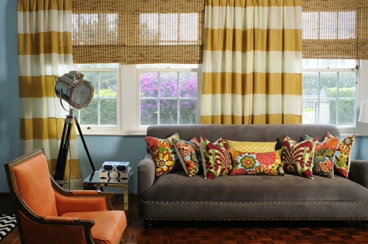 تصميم الستائر الخيزران الستائر المشارب أصفر أبيض رمادي الأريكة كرسي المرجان