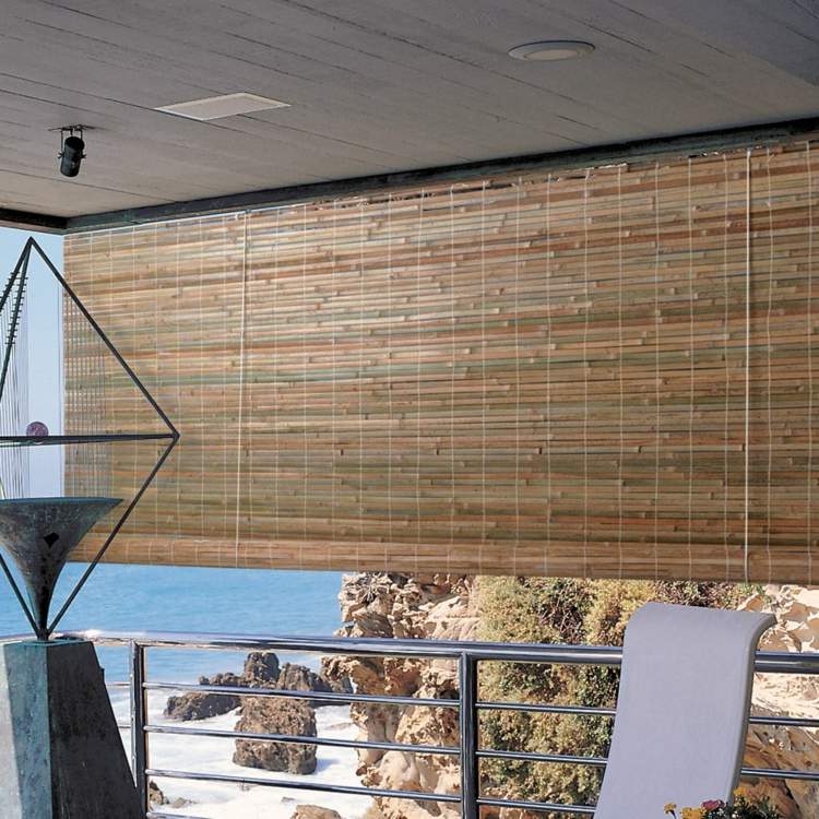 الستائر المصنوعة من الخيزران تصميم شرفة الخصوصية درابزين معدني