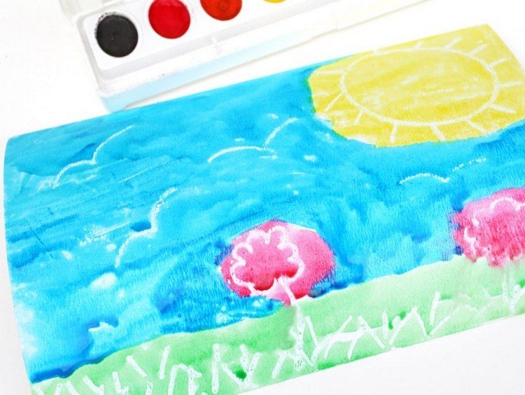 الرسم بالشمع والألوان المائية للأطفال 6 سنوات