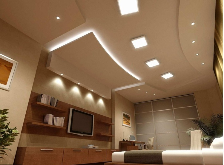 الإضاءة في غرفة المعيشة مصابيح السقف فكرة غير مباشرة