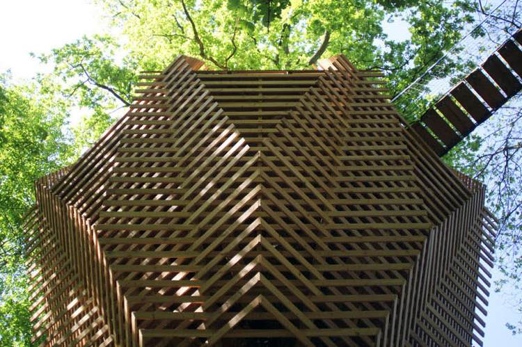 البقاء بين عشية وضحاها Treehouse طبيعة الخشب العمارة هيكل الجسر