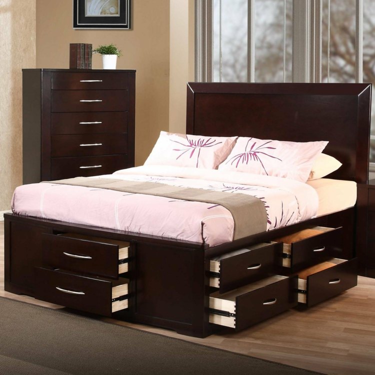 سرير مع درج سرير - فكرة - خشب داكن - خزانة ذات أدراج