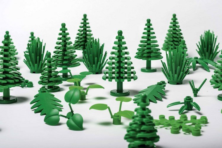 مشاريع إنتاج البلاستيك الحيوي البلاستيك الحيوي طوب ليغو أشكال نباتية عناصر أساسية من قصب السكر أوراق شجر التنوب قريبة
