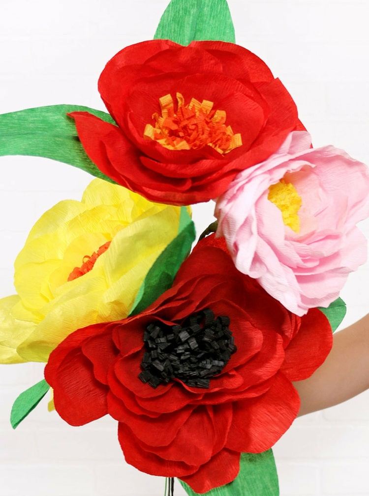 اصنع زهورًا كبيرة من ورق الكريب - الخشخاش والأفكار الأخرى