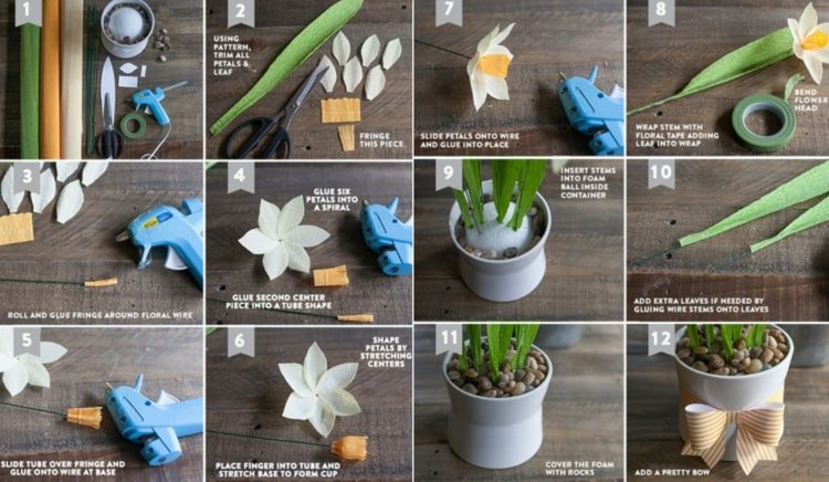 صنع الزهور من ورق الكريب - تعليمات للحرف اليدوية للنرجس البري