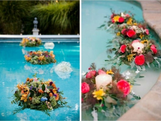 اكاليل الزهور العائمة في حوض السباحة