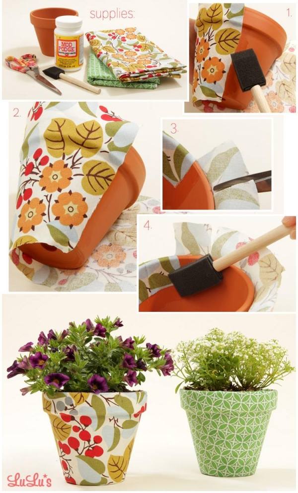 تزيين أواني الزهور بنفسك دكبج المنسوجات وعاء الطين