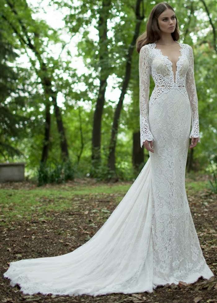 فستان زفاف - طول الكلمة - مصنوع من الدانتيل