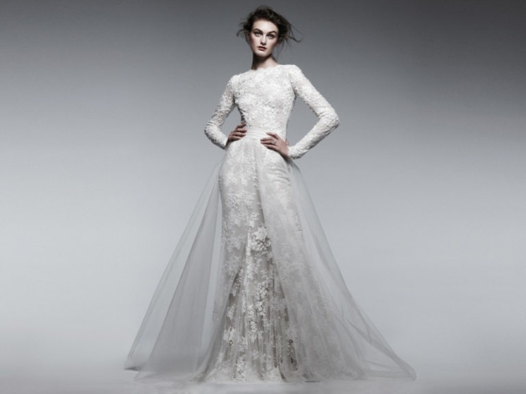أزياء الزفاف 2014 2015 أبيض رمادي overkirt فكرة لهجة فضية طويلة الأكمام