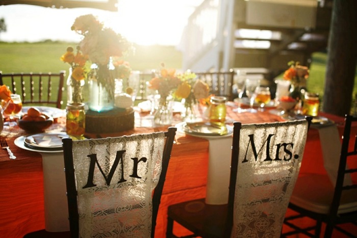 الملونة تصميم الزفاف السيد كرسي مفرش المائدة البرتقالي