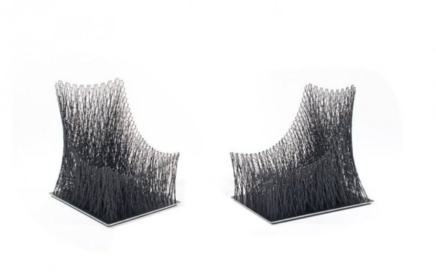 كرسي بذراعين - Luno مستقبلي من ألياف الكربون السوداء على شكل عضوي