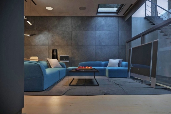 غرفة المعيشة مصممة أثاث - تلفزيون بشاشة مسطحة - العمارة الحديثة