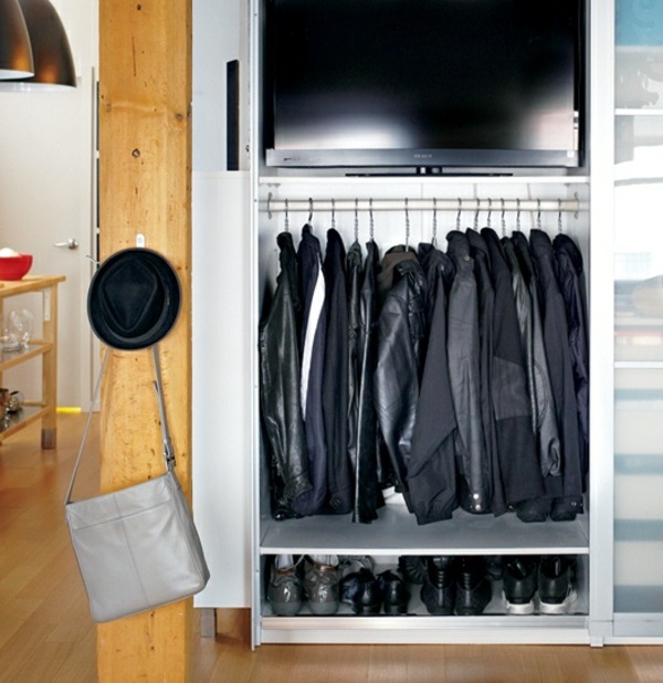 تصميم مساحة تخزين خزانة أفكار تلفزيون ملابس